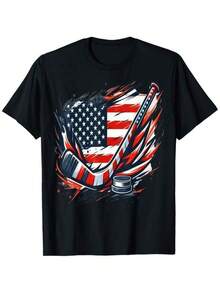 Nuevos modelos del año: Camiseta infantil patriótica de hockey sobre hielo para el 4 de julio - Algodón suave, transpirable, de manga corta con diseño de la bandera estadounidense, adecuada para niños y niñas. Camiseta casual holgada de verano. - Negro - Ver 6