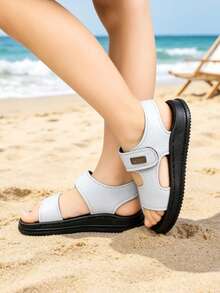 1 Pair Children's Summer Sports Sandals, Breathable Comfortable Soft Flat Beach Sandals, Suitable For School Sports Activities And Daily Casual Play - White - View 2