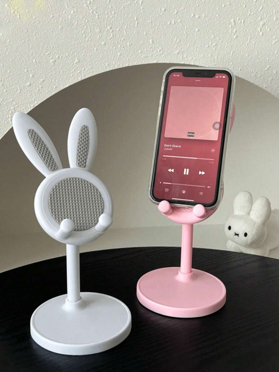 Soporte ajustable de escritorio para teléfono con diseño de conejo lindo, adecuado para estudiantes, uso en el escritorio, personas con postura encorvada en casa, selfies y transmisión en vivo