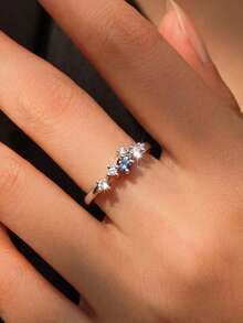 1pc S925 Sterling Silver Sweet Minimalist Starry Sky Women's Ring, Gentle Ins Luxury High-End Daily Date Commute Gift, Niche Personalized Versatile Ring For Party Gathering Exquisite Matching - Drill - View 12