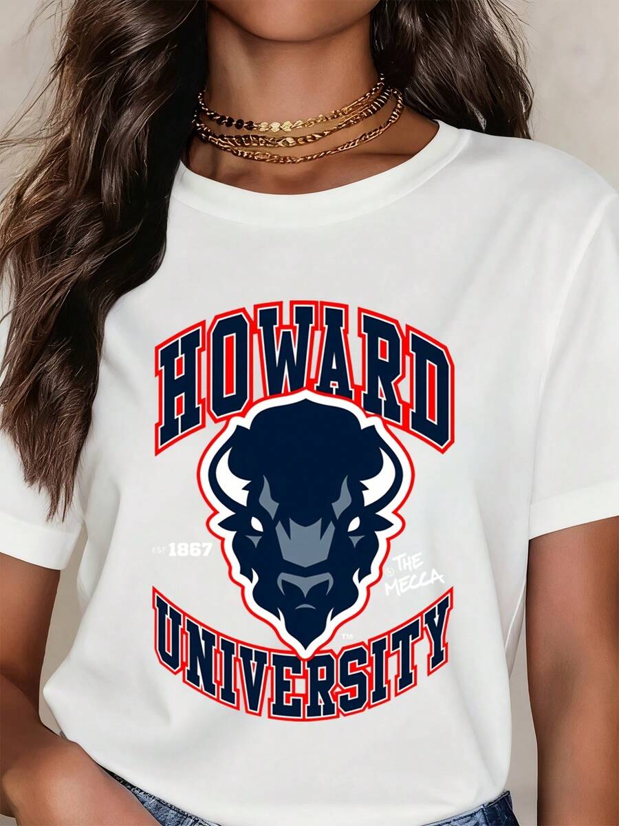 [Short]Howard University T Shirt Black Buffalo Logo And Text College Spirit Wear - 白色 - 查看 1