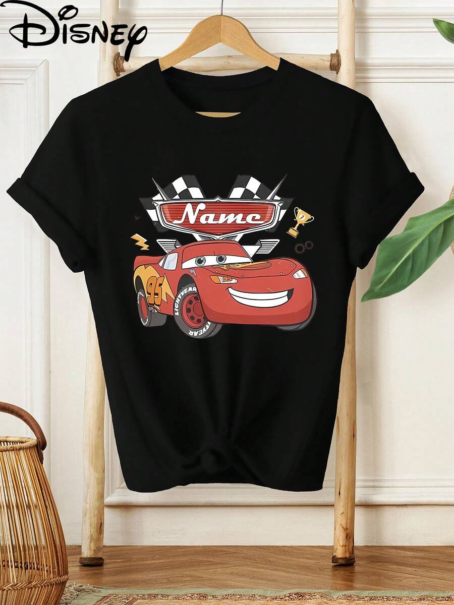 Original Disney Cars Lightning McQueen Design With The Word 'Name' And Racing Elements. New Summer Short-Sleeve T-Shirt For Women Casual And Stylish With Printed Designs Elegant Women's Clothing - màu đen - Xem 1