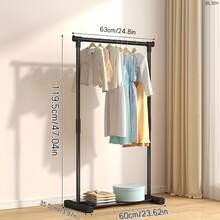 Space-Saving Metal Clothes Rack With Adjustable Hanging Rod – Suitable For Dormitories And Living Rooms, Durable Multi-Hook Design Allows For Hanging Multiple Garments, Clothing Rack - Black - View 6