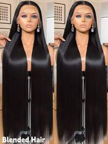 Long Straight Wigs Pre Plucked 13x4 Lace Front Wigs 200 Density HD Lace Front Wigs Human Frontal Hair 13x4 Straight Black Wigs Blended Hair For Women Lace Front Wig With Baby Hair Daily Party Use - Natural & Black - View 2