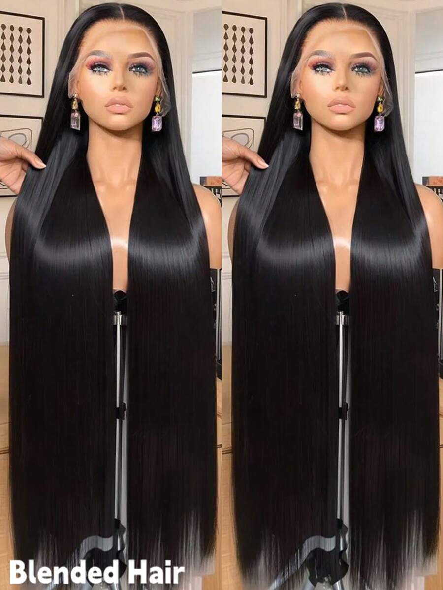 Long Straight Wigs Pre Plucked 13x4 Lace Front Wigs 200 Density HD Lace Front Wigs Human Frontal Hair 13x4 Straight Black Wigs Blended Hair For Women Lace Front Wig With Baby Hair Daily Party Use