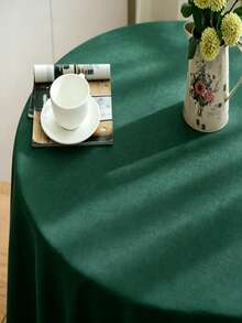 1pc Round Polyester Tablecloth For Dining Table, Coffee Table, Tabletop Decoration, Suitable For Wedding Banquet, Birthday Party, Home Decor, Outdoor - Dark Green - View 3