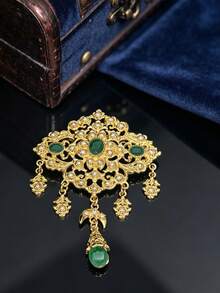 1件復古宮廷風女士胸針，金屬材質，鏤空雕花設計，鑲鑽附吊墜，摩洛哥風女士宴會個性化徽章別針 - 彩色 - 查看 14