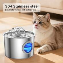 Stainless Steel Cat Water Fountain/Water Dispenser Replacement Filter Cartridge Available Separately, 2.2L/74.4oz, Equipped With Quiet USB Water Pump, Large Window Design, Flower-Shaped Outlet Attracts Cats, 304 Stainless Steel Material, Anti-Black Chin Design, Effectively Filters Floating Hair And Food Residue, Easy To Clean And Maintain. - 2.2L - View 2