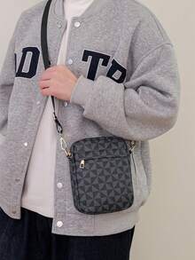 New Men's Bag, Casual Multi-Purpose, Universal One Shoulder Crossbody Small Backpack, Travel Storage Bag, Printed Pattern PU Leather - Navy Blue - View 3