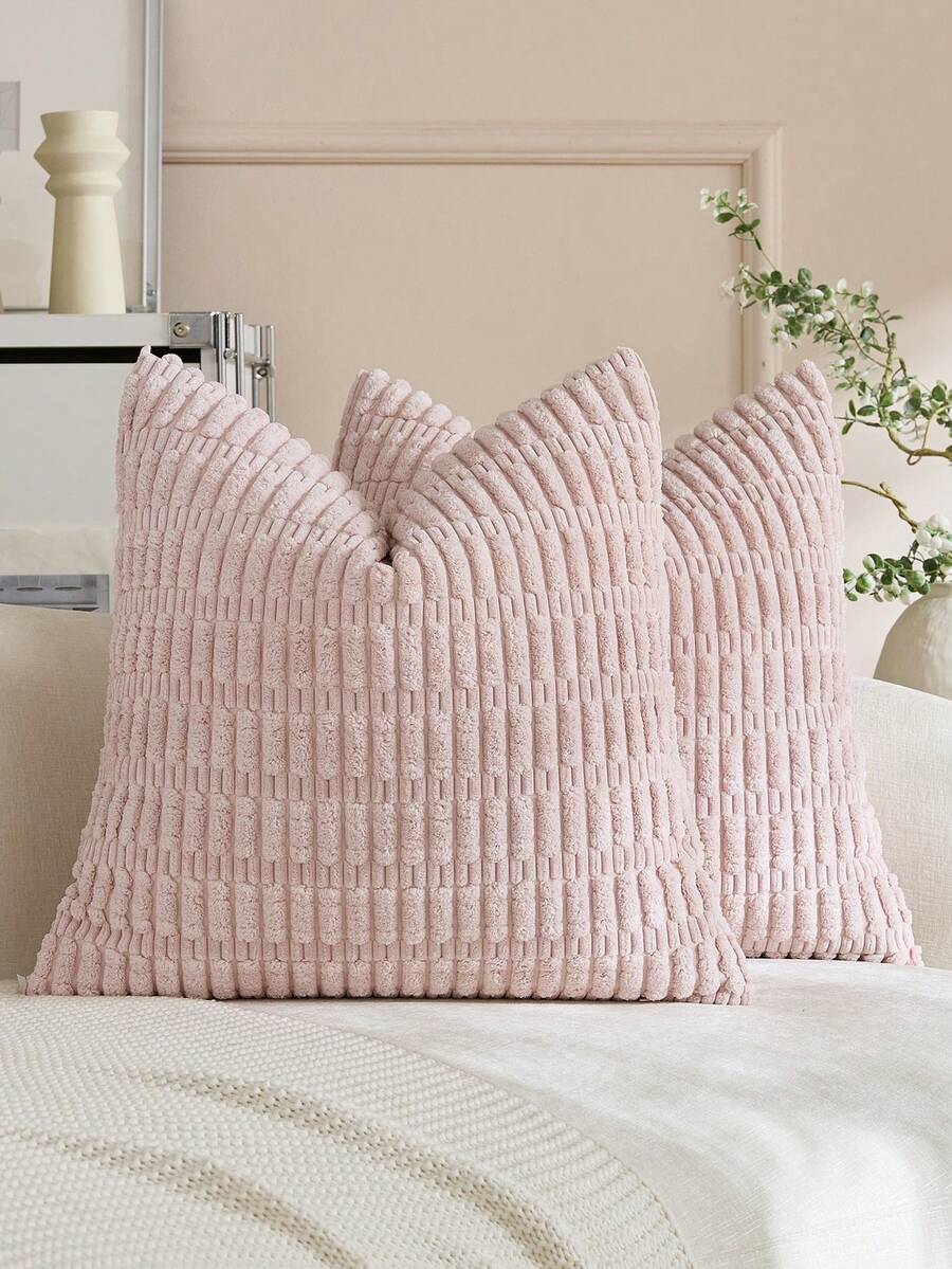 1 vỏ gối trang trí vuông kẻ sọc hồng phong cách Bohemian (không bao gồm ruột gối), chất liệu nhung mềm mại, màu trơn, thích hợp cho các dịp lễ, trang trí ghế sofa, phòng ngủ, giường ngủ, mọi mùa.