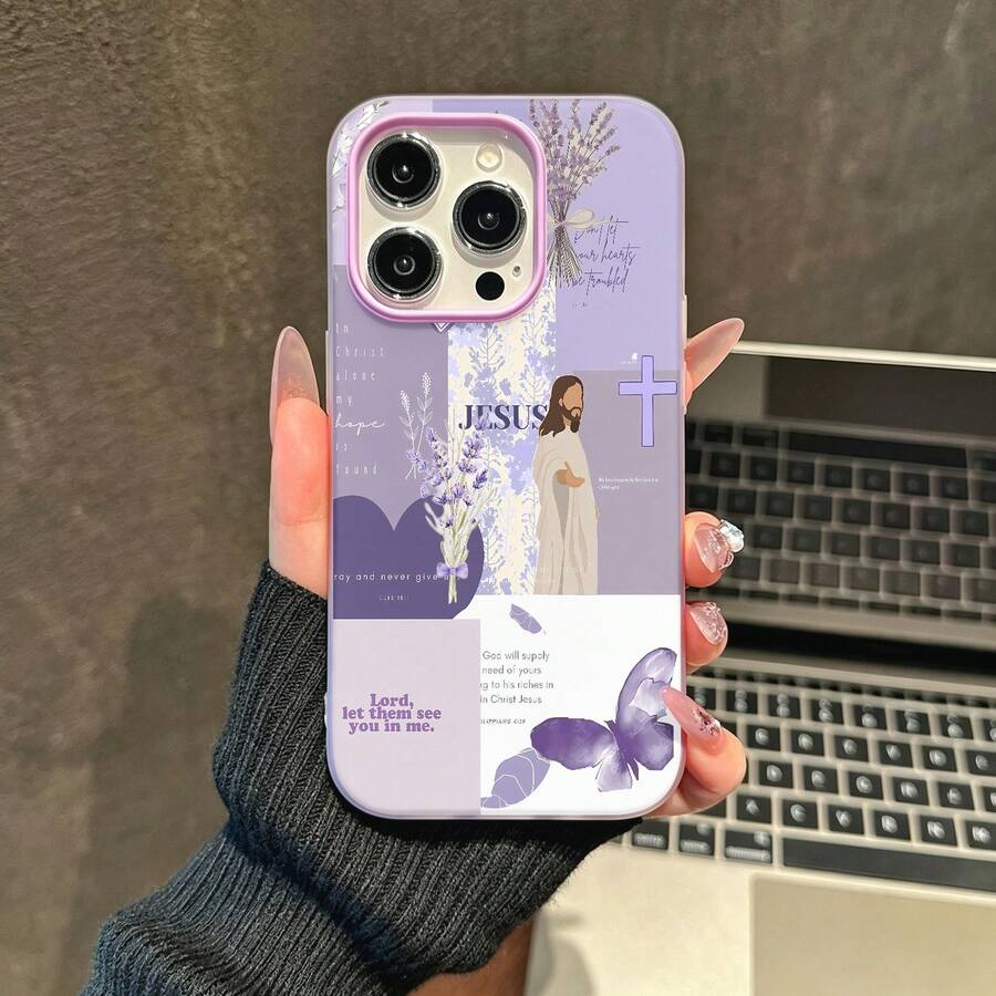 Collage floral cristiano de Jesús moradofunda de teléfono Fundas compatibles con ,Apple,VIVO,OPPO,,, y Honor.Fabricadas en silicona TPU,ofrecen protección contra golpes y caídas.regalos para mamá - Morado - Ver 1