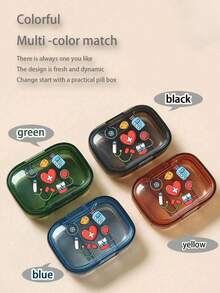 Vigour Summer Cute Pill Pattern "Let's Heal" Medical Bag, Portable Minimalist Pill Storage Box With 3 Compartments, Waterproof & Moisture-Proof Pill Container Suitable For Home, Travel, Office And More - Multicolor - View 8