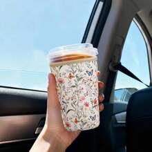 Reable Insulated Sve For Iced Coffee Cup, 3-Pa Coffee Prene Drink Sve For Cold And Hot Drin, Beverage Holder For Iced Coffee Fs - Floral Butterflies - View 4