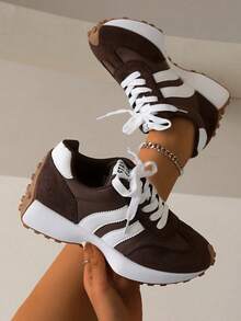2026 New Women's Thick Sole Sneakers, Lace-Up Casual Shoes, Breathable Platform Shoes For Spring/Summer, Increase Height - màu nâu - Xem 3