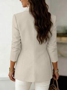 Women's Regular Fit Pink Blazer Jacket, Collared Long Sleeve Design, Lightweight For Work Or Casual Wear - Apricot - View 3