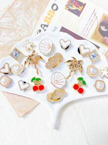 20pcs Gold Shoe Accessories (Cherry, Shell, Pearl Heart, Flip-Flop, Starfish) Suitable For Women Shoes, Sandals, Slippers, Beach Shoes, Garden Shoes DIY Decoration, Great Birthday, Holiday, Party Gift, Aesthetic - Gold - View 3