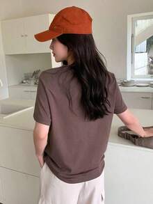 Camiseta De Manga Corta Con Estampado De Letras - Café integral - Ver 4