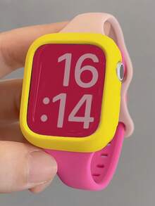 2条Y2K撞色拼接糖果色运动表带+软壳，兼容 46mm 42mm 49mm 45mm 44mm 41mm 40mm 38mm，兼容 Series 11 10 9 8 7 6 5 4 SE 3 2 1，夏季可爱男女通用表带礼品 - 玫紅色 - 查看 1