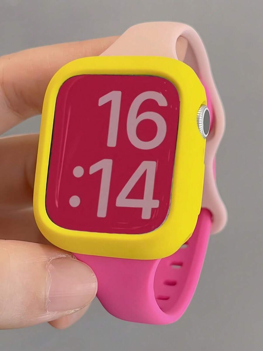 2条Y2K撞色拼接糖果色运动表带+软壳,兼容 46mm 42mm 49mm 45mm 44mm 41mm 40mm 38mm,兼容 Series 11 10 9 8 7 6 5 4 SE 3 2 1,夏季可爱男女通用表带礼品 - 玫紅色 - 查看 1