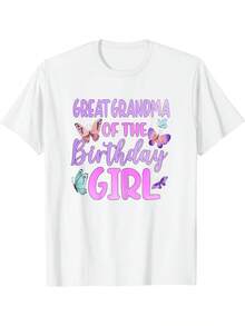 Camiseta Divertida para Hombre "Abuela de Cumpleaños" - Camiseta Retro de Cuello Redondo de Tela Gruesa con Gráfico de Niña de Cumpleaños y Mariposa - Regalo Divertido para Abuela para Fiestas de Cumpleaños, Uso Durante Todo el Año - Blanco - Ver 1