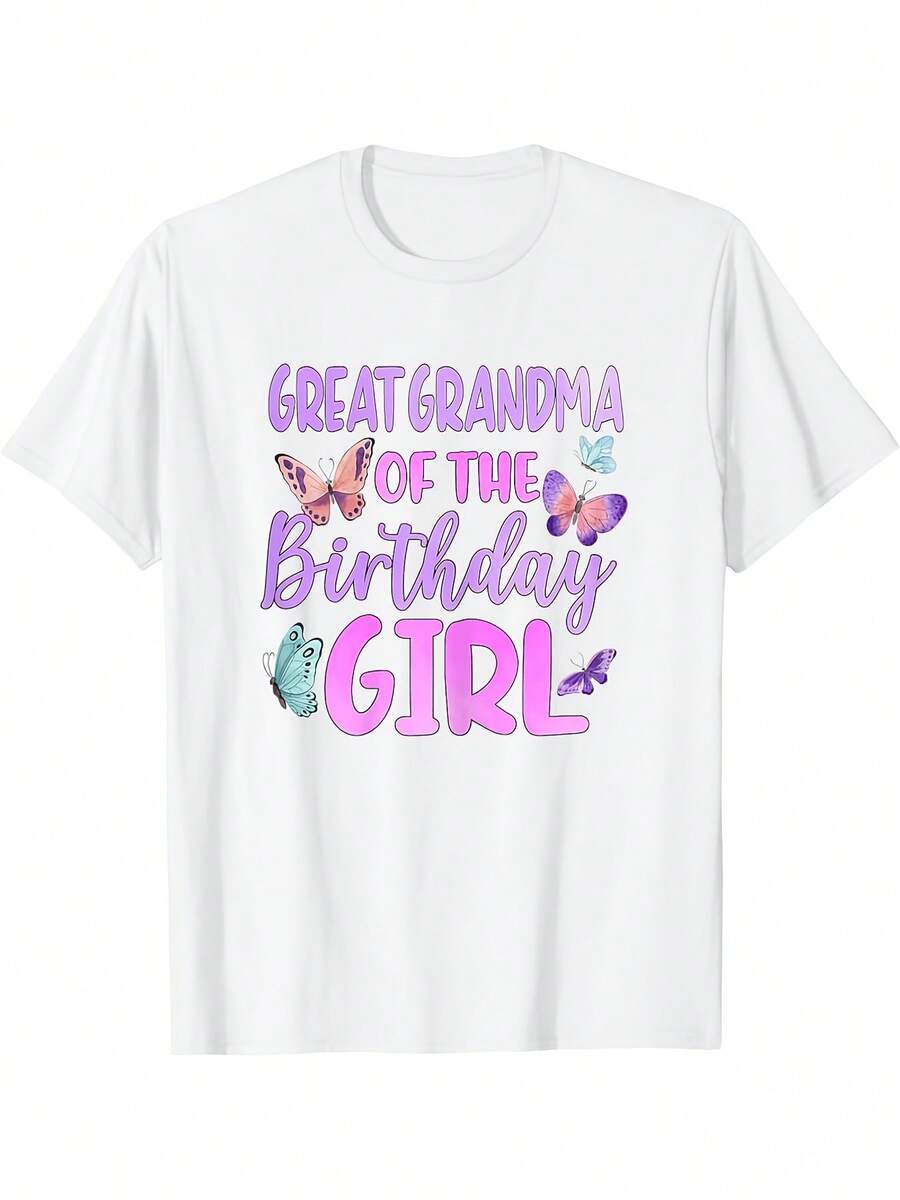 Camiseta Divertida para Hombre "Abuela de Cumpleaños" - Camiseta Retro de Cuello Redondo de Tela Gruesa con Gráfico de Niña de Cumpleaños y Mariposa - Regalo Divertido para Abuela para Fiestas de Cumpleaños, Uso Durante Todo el Año - Blanco - Ver 1