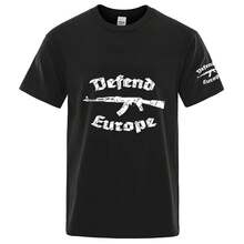 2026 Defend Europe Print, Nuevo Estilo de Verano, Camisetas de Manga Corta para Hombre, Color Sólido, Estilo Casual Urbano Harajuku - Blanco - Ver 2