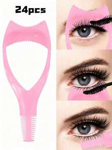 3-In-1 Eyelash Brush, Eyelash Protector Tool, Makeup Auxiliary Device, Reusable Makeup Accessory. Designed For Makeup Beginners, Easily Apply Mascara And Eyeliner For Separated, Clump-Free Natural Lashes. This Mascara Guard Set Combines Eyelash Grooming And Lash Tweezers Functions, Suitable For Women - Pink - View 12