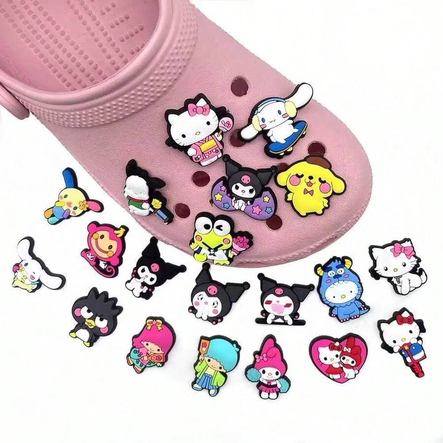 Bộ phụ kiện tự làm túi hình hoạt hình dễ thương Sanrio, 40/20/10 chiếc, gồm các hình mèo KT, Kuromi, My Melody, Cinnamoroll bằng nhựa PVC, phụ kiện trang trí dép gỗ đáng yêu, kẹp giày tự làm, quà tặng lý tưởng cho mùa tựu trường và Ngày của Mẹ, phù hợp với dép xăng đan và dép lê, phụ kiện trang trí giày dép, quà tặng sinh nhật hoàn hảo cho người hâm mộ Sanrio. - Nhiều màu - Xem 1