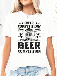 Pure Cotton T-Shirt "Cheer Dad Cheerleader Beer Competition Cheer Papa" - 白色1 - 查看 3