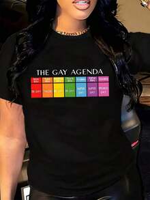 Comfortable For All-Day Wear. This Women's Casual Short-Sleeve T-Shirt Features A Crew Neck, A Relaxed Fit, And A Graphic Print Of "The Gay Agenda" Rainbow Calendar. It's Perfect For Everyday Wear And Pride Events. The Comfortable, Relaxed Fit Flatters All Body Types, While The High-Quality Material Feels Soft Against The Skin And Offers Durability. - 黑色 - 查看 1