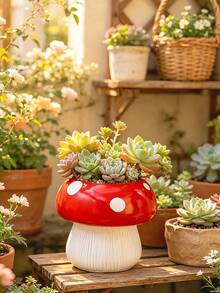 Mushroom Shaped Succulent Planter - Unique Cute Small Succulent Planter With Drainage Hole, Suitable For Indoor Plants And Cacti, Fun Hippie Style, Great Gift Idea Especially For Mother's Day - A - View 5
