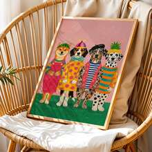 1pc Funny Unique Colorful Humorous Dog Decorative Painting, Cute Anthropomorphic Puppy Poster Art, Suitable For Living Room Bedroom Office Decor, Gift For Pet Lovers, Unframed/Framed/Wooden Poster Hanger - Pattern - View 6