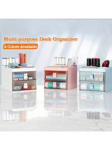 1pc White Cosmetic Storage Box With Drawer Dividers, Multi-Functional Desktop Organizer, Stationery Storage Box, Pen Holder, Cosmetic Display Rack, Skincare Storage Box, Suitable For Office, Bathroom, Study, Vanity, Desktop Organizer - Multicolor - View 6