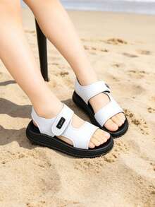 1 Pair Children's Summer Sports Sandals, Breathable Comfortable Soft Flat Beach Sandals, Suitable For School Sports Activities And Daily Casual Play - White - View 1