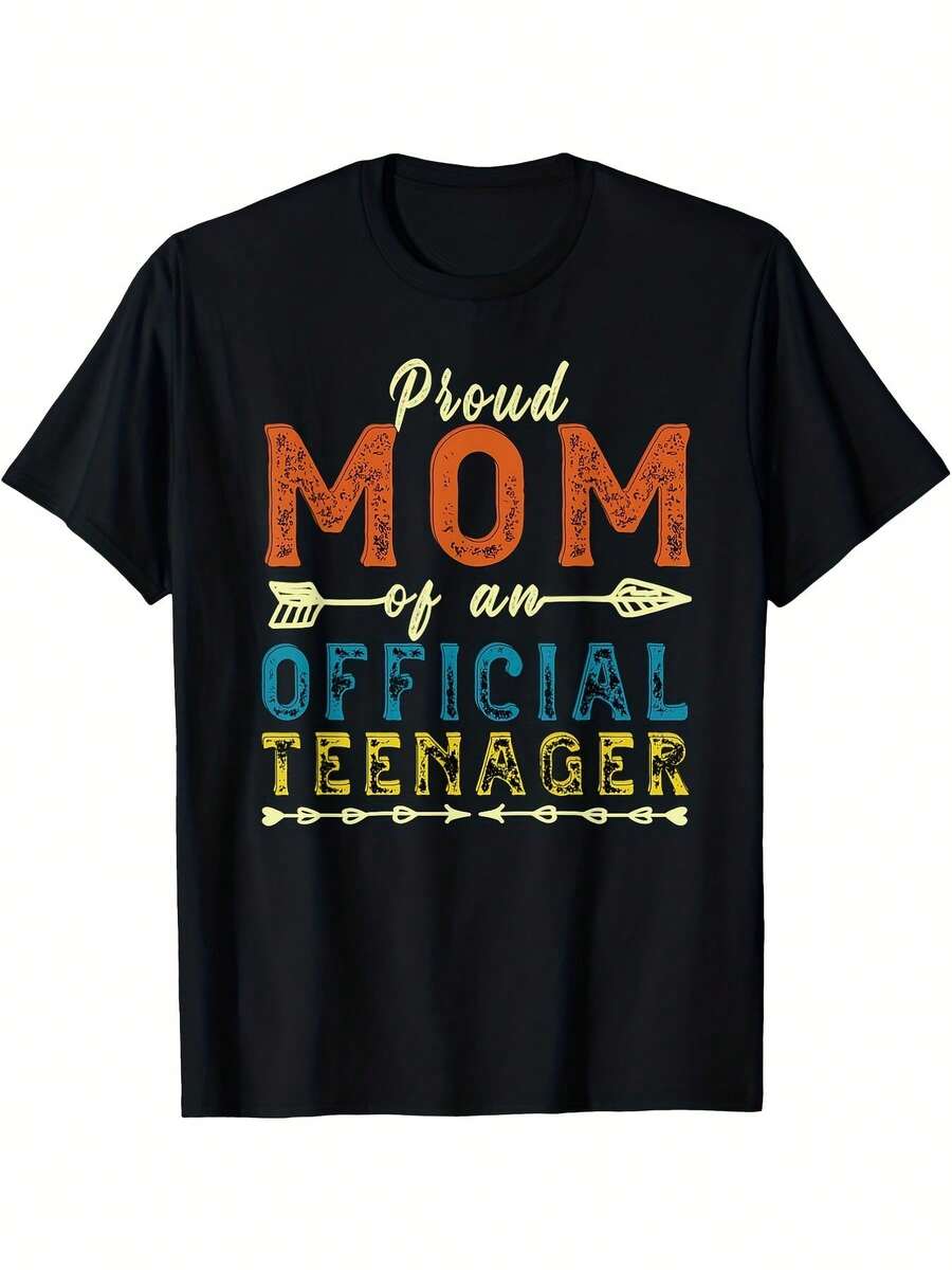 Camiseta de Cumpleaños para Mamá Orgullosa de un Adolescente Oficial - Camiseta Gráfica Negra para Regalos de Cumpleaños de 13 Años, para Mamá, Camiseta de Algodón Suave y Transpirable para Mujeres y Hombres, Lavable a Máquina, Corte Regular, Camiseta Casual, Talla M, Camiseta de Boutique de Moda, Ropa Casual, Algodón Estampado con Patrones - Negro - Ver 1