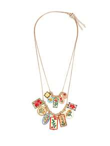 2pcs Vintage Fashion Alloy Printed Multi-Pendant Double Layer Necklace, Casual Style For Women - Multicolor - View 7