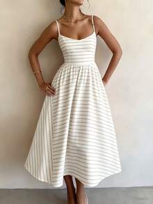 Women's V-Neck Printed Slip Dress2026 Women's Retro Sundress Summer Fashion Striped Elegant Midi Dress Ideal For Beach, Party And Daily Wear. ,Vestidos Elegantes De Mujer,Beach Dress,Vacation Outfits Women. - 彩色 - 查看 4