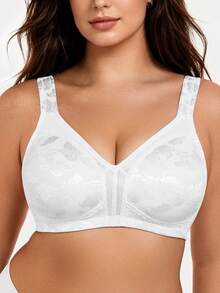 Plus Size Shaping Bra, Wireless With Wide Straps, Soft & Comfortable Jacquard Fabric, Full Coverage Unpadded, For Everyday Wear - White - View 6