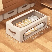 Foldable Double-Deck Shoe Rack - Stackable Under Bed Storage Cabinet, Retro Style, Suitable For Sneakers, High Heels And Various Shoes, Space-Saving Multifunctional Wardrobe And Bedroom Storage Solution, Shoe Cabinet, Under Bed Storage, Neutral Decor - Multicolor - View 8