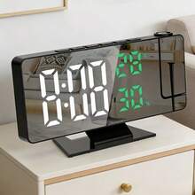 Multifunctional LED Digital Electronic Alarm Clock With Temperature & Humidity, Projection Clock, 180° Rotation, USB Powered, Suitable For Home, Office, Bedroom, Living Room Decor - White Light - View 13