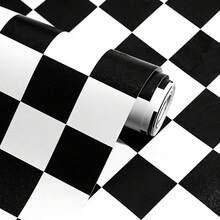 1 Roll Black & White Small Plaid Self-Adhesive Wallpaper, PVC Decorative Wall Paper For Living Room, Bedroom, Furniture, Waterproof, Tear-Resistant, Easy To Install, 17.7inX39.3in/118.1in/196.8in - Xiao Ge - View 8