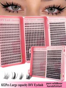832pcs Single Lashes, Large Capacity Lash Book, Cluster False Eyelashes, DIY Home Eyelash Extension, Cluster Fake Lashes, Single False Lashes, False Eyelashes, Natural Lashes Vs Thick Lashes, DIY Cluster Lashes, Korean Lashes, Medusa Lashes, Angel Lashes, False Lashes And Glue Kit, Reusable Lash Clusters, D-Curl Flared Single False Eyelashes - 彩色 - 查看 8