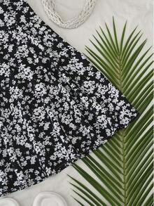 Women's Short Cami Dress With Ruched Bust And Bow Detail At The Front With Small Floral Print - Pearl White - View 4