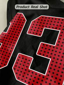 Women's Summer Casual Soft Round Neck Short Sleeve T-Shirt,Red Dotted Number 93 Print Graphic Suitable For Spring And Summer.White - Black - View 3