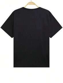 ‌ Camiseta corta de cuello redondo para hombre, holgada y versátil con estampado de emblema de moda que trae alegría. Ideal para vacaciones, viajes y actividades recreativas. Tejido suave de alta calidad ofrece máxima comodidad H6EC - Negro - Ver 2