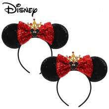 Disney 迪士尼风格红色亮片米妮老鼠耳朵发箍，配金色皇冠 | 闪亮蝴蝶结发饰，适合主题公园和派对 - 皇冠 - 查看 5
