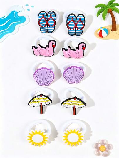10pcs/Set Multicolor Floral Hair Scrunchies, Sunflower Shell Umbrella Goose Hair Ties, Cute Mini BB Headbands, Sweet Girl Hair Accessories, Suitable As Daughter's Gift, Spring/Summer, Hawaii Vacation, Daily Wear