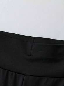 Pantalones anchos asimétricos de cintura alta, de unicolor y livianos, para mujer.Atuendo casual de verano, atuendo de graduación - Negro 2 - Ver 4