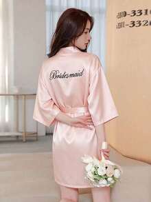 Gold Letter Robe, Suitable For Loungewear, Dresses, Women's Sleepwear, Bridal & Bridesmaid Robes, Wedding Party Attire, Wedding Ceremony & Reception Accessories, Women's Spring/Summer Bridesmaid Pajamas, Wedding Gowns, Best Friend Party Embroidered Robes, Bridal Robes, Wedding Supplies, Outdoor Weddings, Holiday Parties, Bathroom Decor, Back To School, Also An Ideal Choice For Street Fashion - Black Bridesmaid - View 9