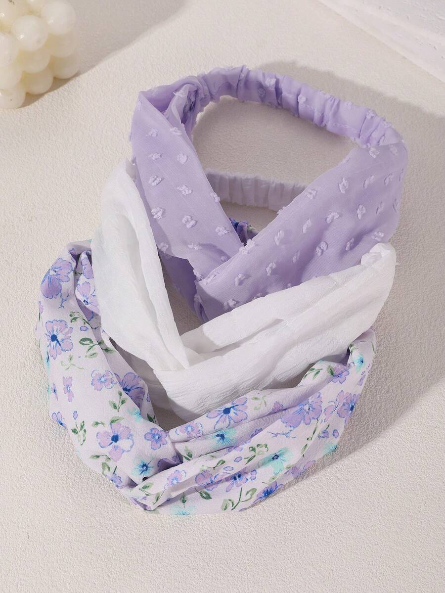 3pcs Women's Hair Accessories, Elegant French Style Floral Headbands, Suitable For Daily, Party, Wedding, Beach Vacation Wear In Spring/Summer - Purple - View 1